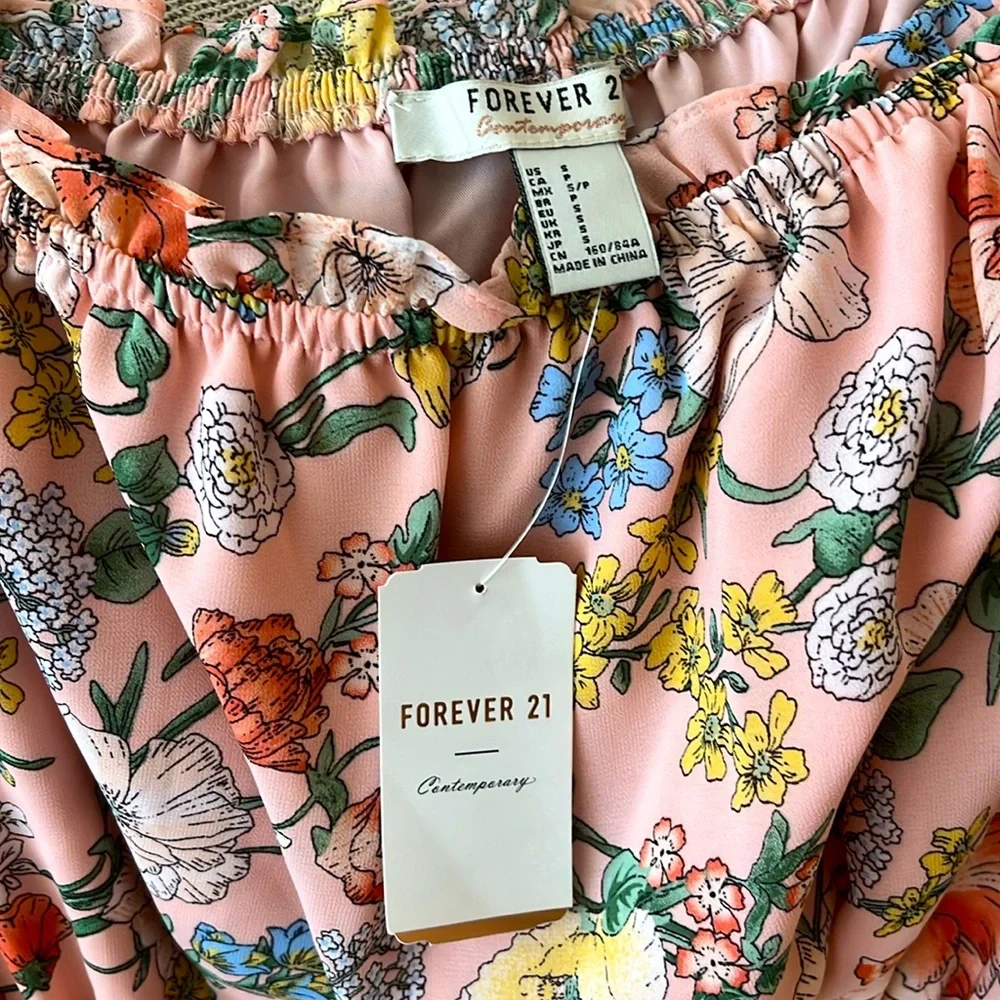 Forever 21 Pink Floral Off Shoulder Dress, SM - Picture 2 of 3